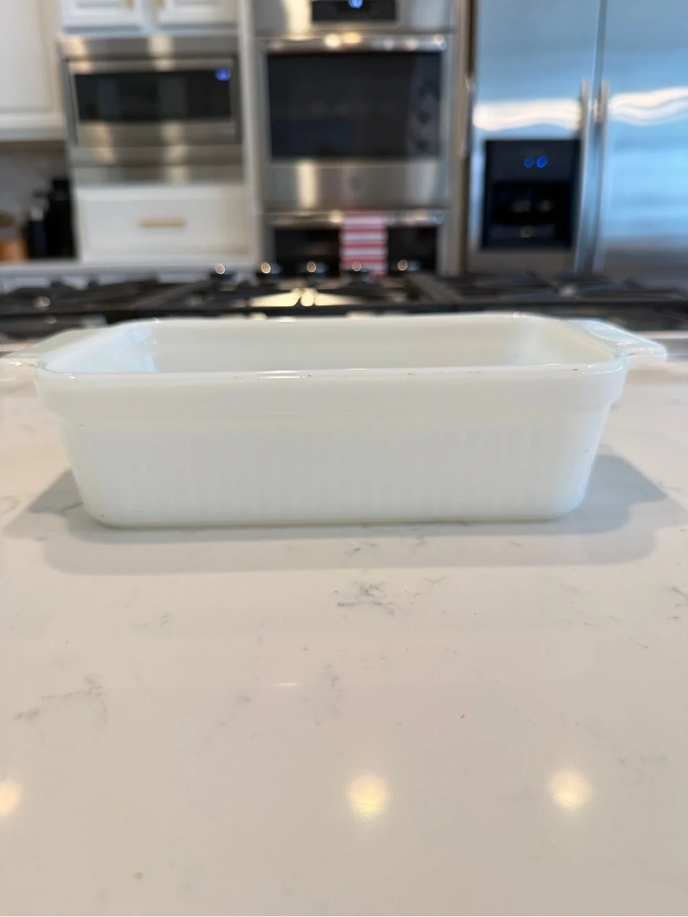 Vintage Fire-King 1409 White Milk Glass Loaf Pan 1 Qt Anchor Hocking Oven Ware U